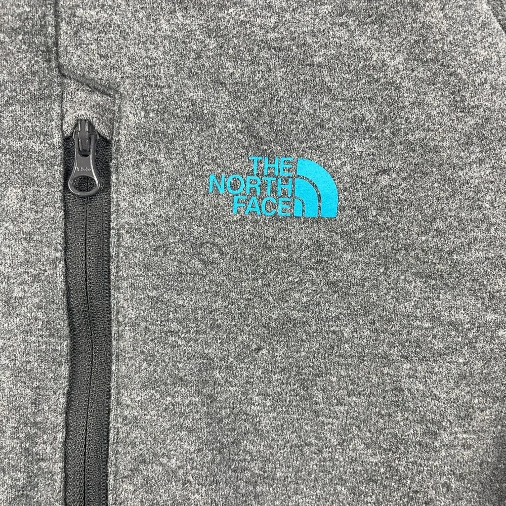The North Face Mens Medium Grey Teal Full Zip Hoodie Fleece Lined Jacket